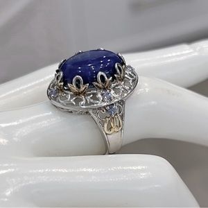 Lapis Lazuli Tanzanite 14K YG Sterling Silver Openwork Ring